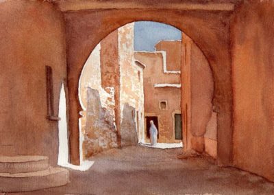 Aquarelle de François Beaumont démo de stage au Maroc.