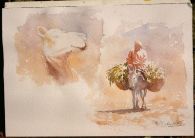 Aquarelle de François Beaumont démo de stage au Maroc.