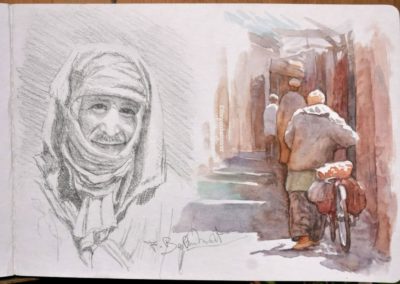 Deux démos rapides de François Beaumont, aquarelle et croquis en stage de carnet de voyage au Maroc